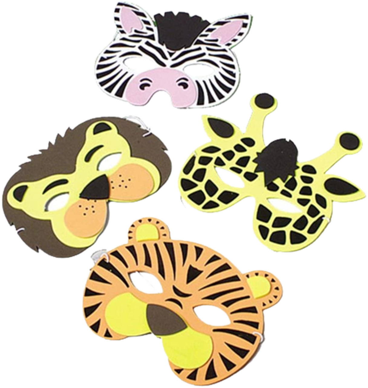 Foam Animal Masks 12-Pack – Safari Jungle Party Costume Masks for Kids (Lion, Tiger, Zebra, Giraffe)